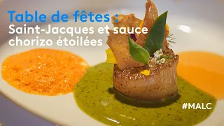 Table de fêtes : Saint-Jacques et sauce chorizo étoilées