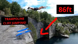 EXTREME TRAMPOLINE CLIFF JUMPING (86ft QUAD FLIPS)