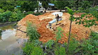 Updating new project!! Processing land filling on the forest with bulldozer and dump truck unloading