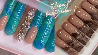 How I do my marble french tips ! ✨ HIGHLY REQUESTED 🔥 | xxl elegant marble press on nails tutorial