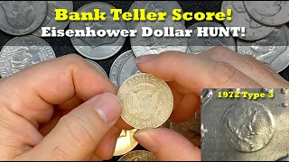 Bank Teller Score!  Silver and Ike Dollar Haul!  Eisenhower Dollar Coin Hunt!