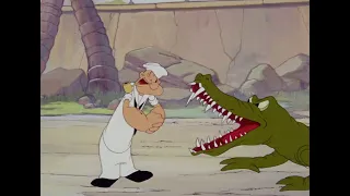 Popeye napping with a Crocodile (Popeye the Sailor Man - "Pitchin' Woo at the Zoo")