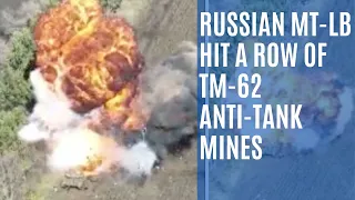 Russian MT-LB driver drove into a row of TM-62 anti-tank mines. The result is as expected