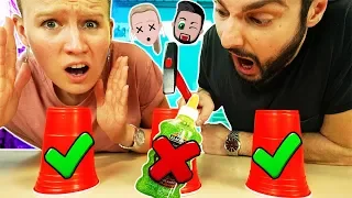 ZERSCHLAG NICHT DEN FALSCHEN BECHER SLIME CHALLENGE (mit Hammer)! Wer haut den Schleim? Kaan + Kathi