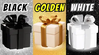 Choose Your Gift from 3 Black vs Gold vs White🎁😍🖤🤍🌈👑 #3giftbox #pickonekickone #wouldyourather