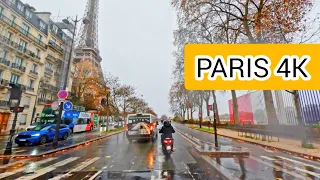 [4K] Driving in Rain in Paris 🇫🇷 | Eiffel Tower