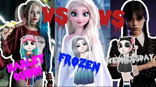 My Talking Angela 2/Harley Quinn 💔 Vs Frozen Elsa 💓 Wednessday Addams 🖤/Cosplay