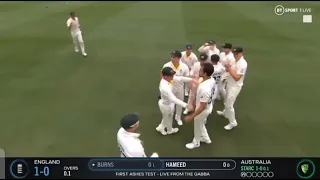 The Rory Burns dismissal by Mitchell Starc with commentary from Tony Greig and Geoffrey Boycott