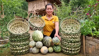 How to knit a Bamboo Basket | Harvest the garden Squash Goes to the market to sell | Trieu Mai Huong