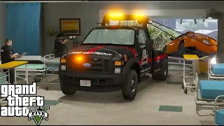 GTA 5 Real Life Mod #151 Tow Truck Wrecker Towing A Car That Crashed & Drove Into The Hospital