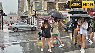 Heavy Rain in Central-June 2021🌧 London Rain Walk🌧 ASMR Relaxing Rain [4K HDR]