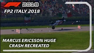 F1 2018 Game: MARCUS ERICSSON HUGE FP2 ITALY CRASH RECREATED