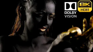 8K HDR Face of Black Woman With Golden Paint Dolby Vision