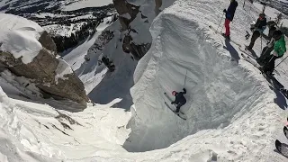 10 Year Old Girl Avery Dropping Into Corbet's Couloir - Jackson Hole WY