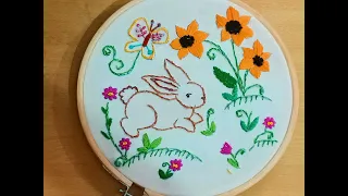 Beautiful hand embroidery-How to embroider a Rabbit with sunflowers #nature #embroidery