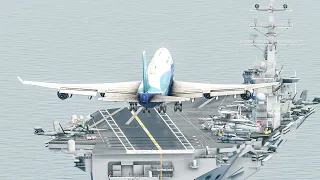 Brave Inexperienced Pilot Landing A Boeing 747 On An Aircraft Carrier | X-Plane 11
