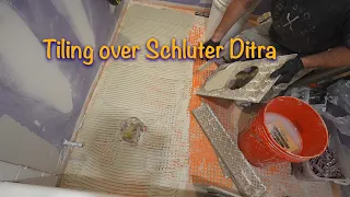 Setting tile over Schluter® DITRA #shorts #Youtubeshorts #diy