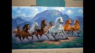 horse on the mountain oil painting กิตติ วาดรูป ม้าภูเขา ด้วยสีนำ้มัน