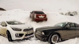 Передний, задний и полный привод в снегу! КИА, БМВ и Кадиллак