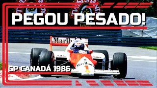 Prost pegou pesado com o Senna. Houve quase um milagre para o acidente não acontecer! GP Canadá1986