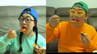 Mukbang 뽀로로 떡볶이 짜장면 Pororo TTeokbokki Noddle   COMPARISON DONA 도나 vs HACO 하코 part 2