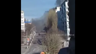 Russian T80 fired at a cameramen , fire to residential building