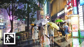 [4K] Gangnam Heavy Rainy Night Walk - Seoul, Korea 2021 l 폭우 내리는 밤 강남 거리 걷기