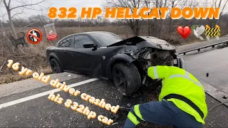 CRASHED MY DEMON TUNED 832HP HELLCAT CHARGER AT 16 ❤️‍🩹( REAL FOOTAGE )🗣️🕊️🫶🐈‍⬛