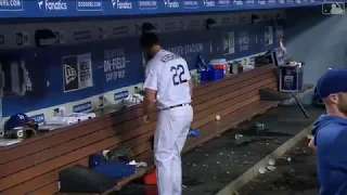 Clayton Kershaw gets angry about getting pulled in the 5th inning of the Dodgers/Giants game
