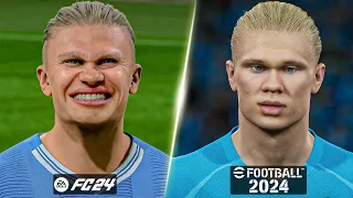 EA FC 24 vs eFootball 2024 - Manchester City Player Faces Comparison (Haaland, Grealish, KDB, etc.)