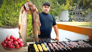 Farel balığının kababı. Nar suyundan narşərab hazırlanmağı qaydası