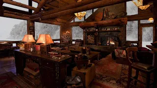 Sounds of Fireplace  Snow  RELAXING ATMOSPHERE   Cozy Log Cabin