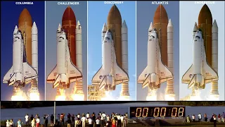 Space Shuttle launches: Columbia, Challenger, Discovery, Atlantis, and Endeavour