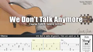 We Don't Talk Anymore - Charlie Puth ft. Selena Gomez | Fingerstyle Guitar | TAB + Chords + Lyrics