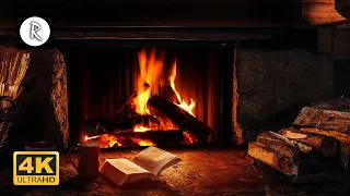 🔥 Cozy Log Cabin Fireplace Sounds  w/ Snowstorm & Howling Wind 4K