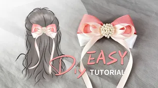 ribbon bow tutorial🎀How to make long tails hair bow out of ribbon/adorable double bow hair clip