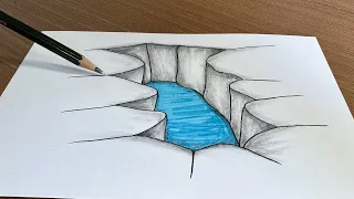 3D drawings on paper | water in the pit​ 3d drawing | Drawing 3D Hole