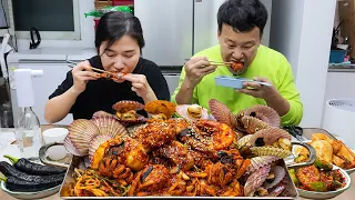 새우,미더덕,갑오징어,홍가리비, 콩나물 넣은 해물 아구찜(ft.볶음밥) 먹방 Spicy Braised Monkfish(agujjim) MUKBANG EATING SHOW