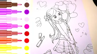 drawing, coloring,painting cute Girl step by step#drawing#coloring#painting #dress#dressing#forkids