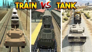TRAINS VS TANKS IN EVERY GTA GAME ! (CAN YOU STOP THE TRAIN? GTA 5) | 4K