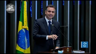 Em discurso, presidente Rodrigo Pacheco destaca seu compromisso com a independência do Senado