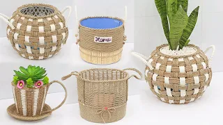 5 Plant Pot Basket Ideas from Waste Material | Jute Rope Craft Ideas