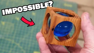 Can I turn a resin sphere INSIDE a wooden cube? | Woodturning challenge