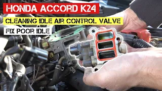 How to Fix a car that idles poorly SHAKES  & clean the IAC Idle air control valve Honda Accord k24