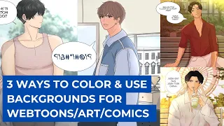 how I color my webtoon backgrounds | 3 types of backgrounds for webtoons & art | clip studio paint