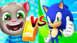 My Talking Tom Gold Run VS Sonic Dash (21 Characters VERSUS Double Gameplay)