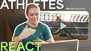 Kelsey-Lee Barber reacts to winning second javelin throw World Champs 🥇  | Athletes React