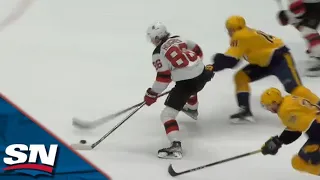 Jack Hughes Zooms Past Predators' Defenders To Set Up Sharongovich For The Finish