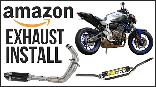 Yamaha FZ07 Amazon Exhaust & Pro Taper Bars Install | Sound Clips!