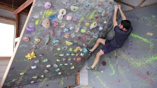 Bouldering on the 45 wall in lockdown